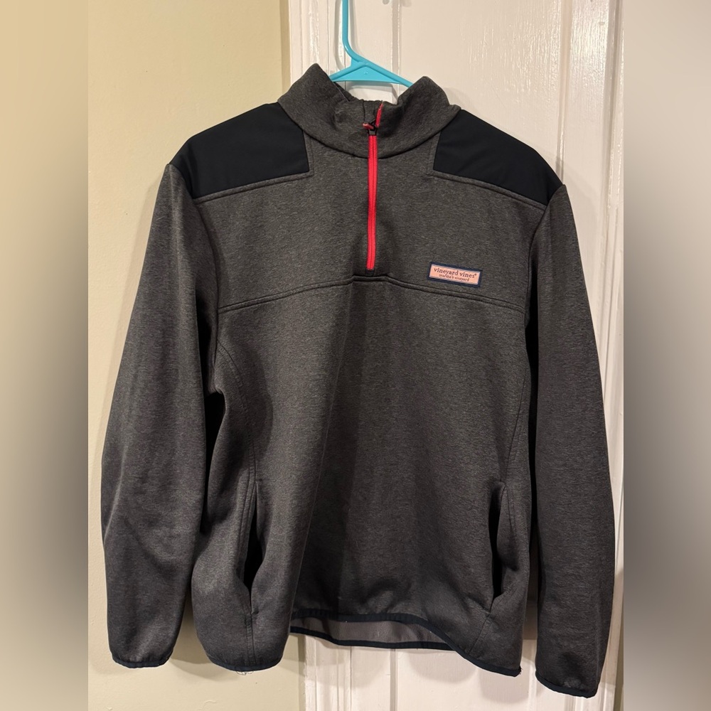 Vineyard Vines Charcoal and Crimson Pullover